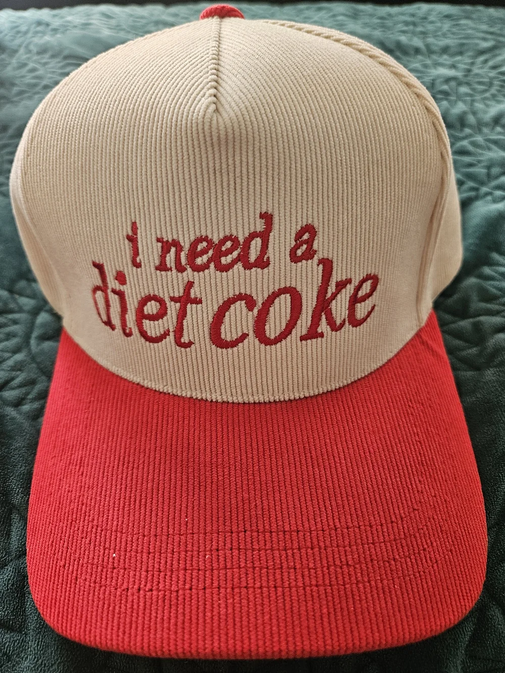 'I Need a Diet Coke' Beige and Red Trucker Cap